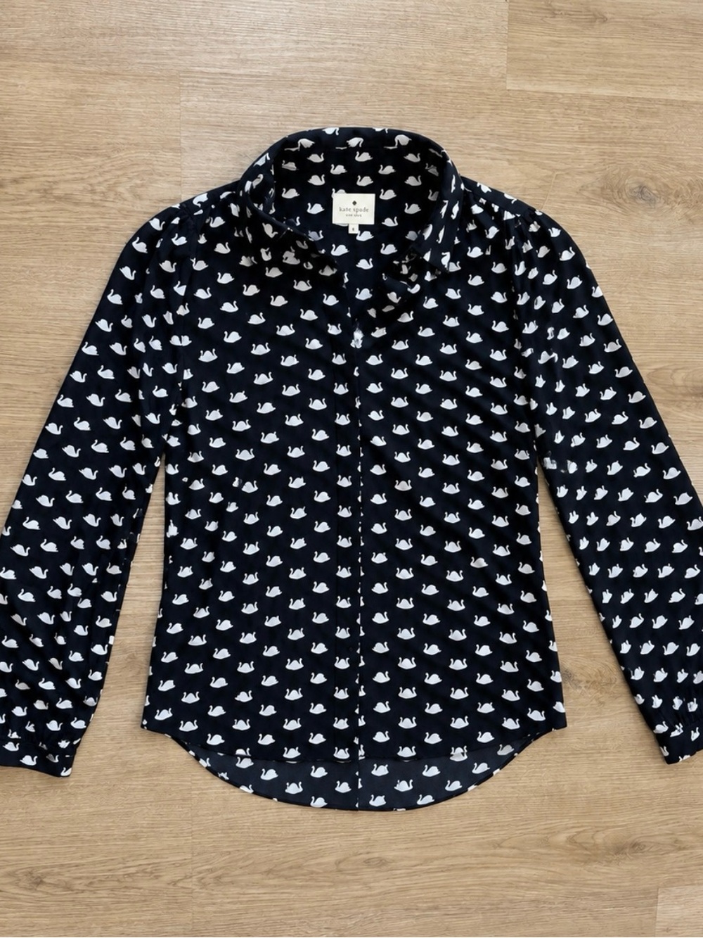 kate spade Black Button-Up Blouse with White Swan Print